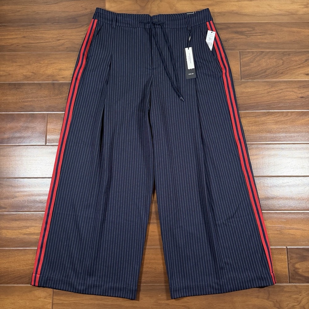 Liverpool Size 14 / 32 Petite Blue Pinstriped Pleated Wide Leg Trouser Pants
